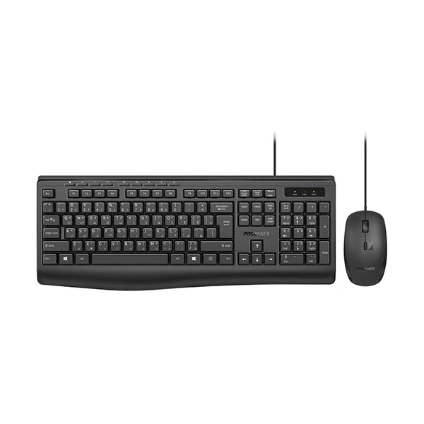 Promate Electronics Accessories Brand New / 1 Year Promate Wired Keyboard and Mouse Combo, Ergonomic Slim Full-Size Quiet Keyboard, 2400 DPI Ambidextrous Mouse, Spill-Resistance, Media Keys, Plug and Play for iMac, MacBook Pro, Dell, Combo-CM4 - EN/AR