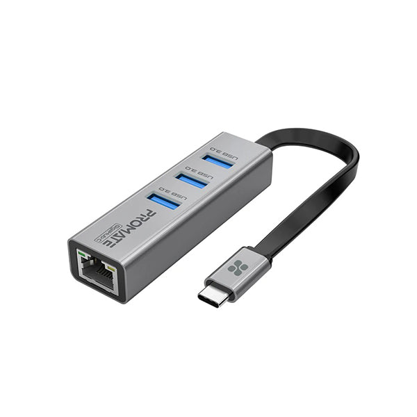 Promate Networking Silver / Brand New / 1 Year Promate, GigaHub-C, Multi-Port USB-C Hub with Ethernet Adapter (USB 3.0 Ports, 5Gbps Sync, 1000Mbps Ethernet as Icons)