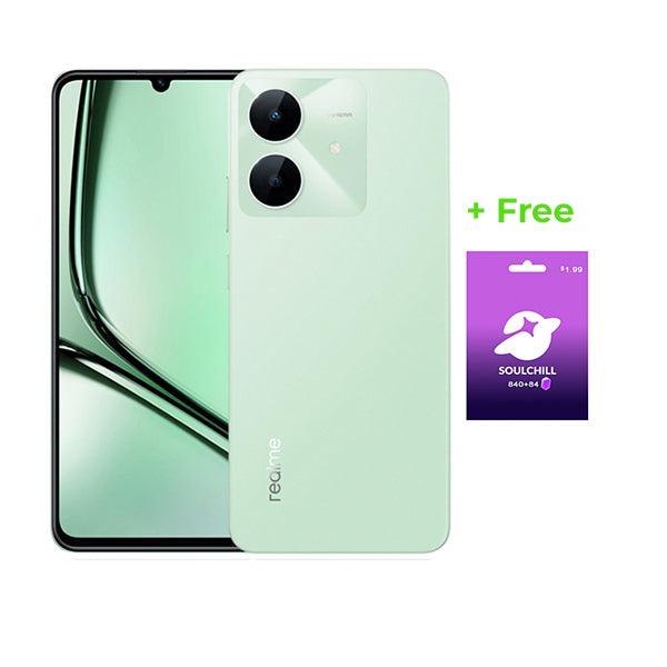 Realme Communications Green / Brand New / 1 Year Realme Note 60x 12GB/128GB (8GB Extended RAM) + Free Soulchill 840 + 84 Free Crystals Voucher + 120 Days Screen Replacement Warranty