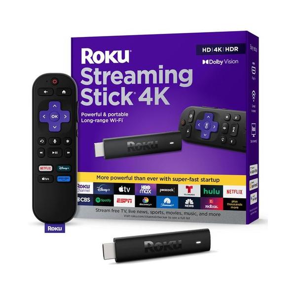 Roku Video Black / Brand New / 1 Year Roku Streaming Stick 4K - HDR & Dolby Vision Roku Streaming Device for TV with Voice Remote & Long-Range Wi-Fi - Free & Live TV