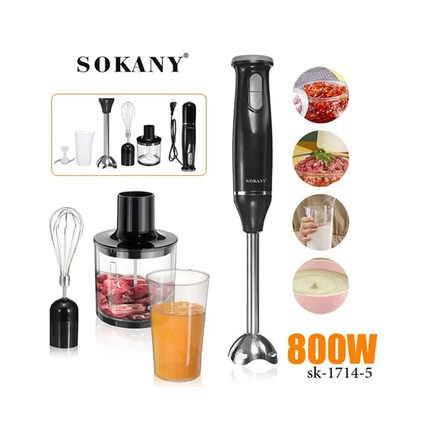 Sokany Kitchen & Dining Black / Brand New Sokany, Hand Blender 5 in 1, 800W - Sk-1714-5