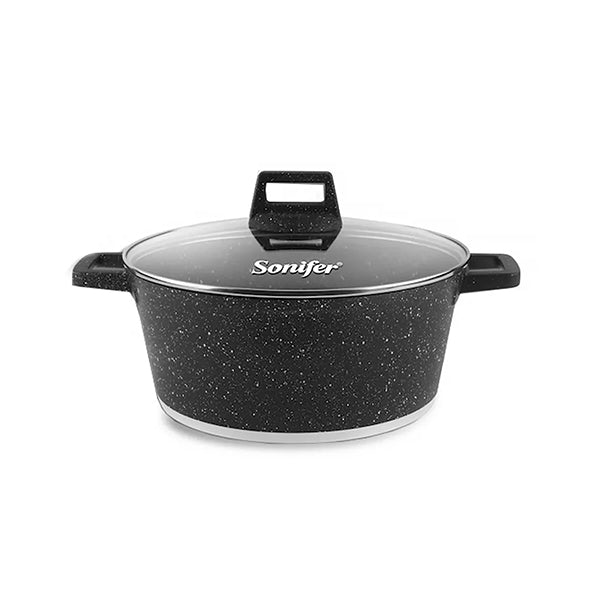 Sonifer Kitchen & Dining Sonifer, 22-34CM Wear-Resistant Non-Stick Granite Casserole with Glass Lid, Available in Different Sizes - SF-1127