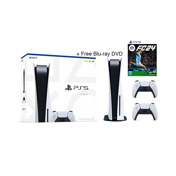 Sony PS5 Console White / Brand New / 1 Year Sony PlayStation 5 + 2 Controllers + FC 24 + BLU-RAY DVD with Official Magnet/Fattal Warranty