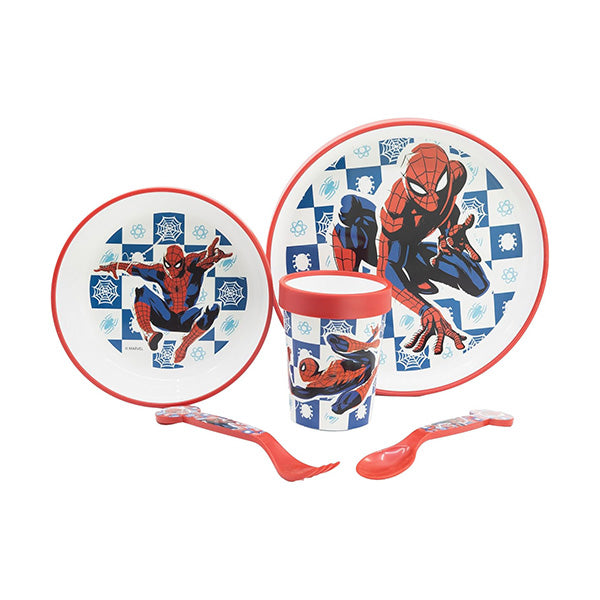 Stor Kitchen & Dining Red / Brand New Disney Stor Non-Slip 5 Pcs Bicolor Premium Set In Standard Box Spiderman Arachnid Grid - 74785