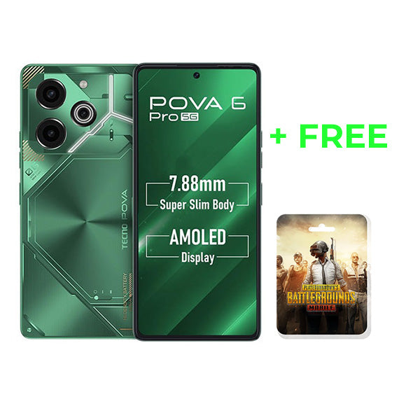 Tecno Communications Comet Green / Brand New / 1 Year TECNO Pova 6 Pro 5G 24GB/256GB (12GB Extended RAM) Cover and Protection Included + Free PUBG Mobile 60 UC Voucher + 100 Days Screen Replacement Warranty