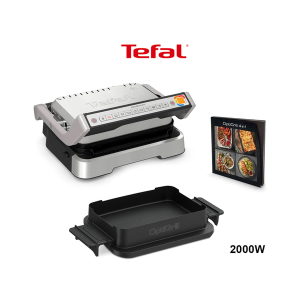 Tefal Kitchen & Dining TEFAL OptiGrill 2in1 XL | 2000 W | Perfect Results | No Monitoring | Easy to Clean | Dedicated App | Juice tray | Healthier Grilling | Stainless Steel | GC78MD28