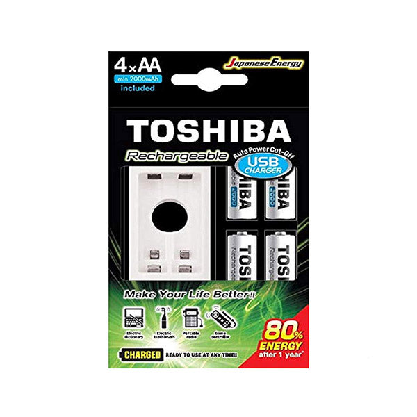 Toshiba Electronics Accessories White / Brand New Toshiba 2000mAh Rechargeable Battery + AA 4 Pieces BP-4C