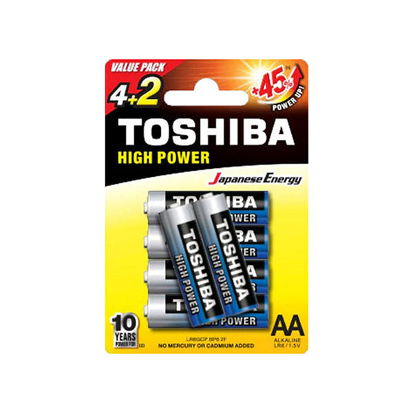 Toshiba Electronics Accessories Silver Blue / Brand New Toshiba Size AA High Power Alkaline Batteries 1.5V 4+2 Pieces LR06