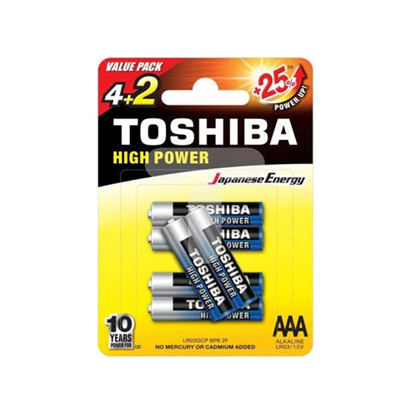 Toshiba Electronics Accessories Silver Blue / Brand New Toshiba Size AAA High Power Alkaline Batteries 1.5V 4+2 Pieces LR03