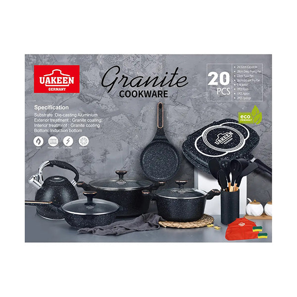 UAKEEN Kitchen & Dining Black / Brand New UAKEEN 20 Pieces Set Granite Non-Stick Coating 100% - 10969