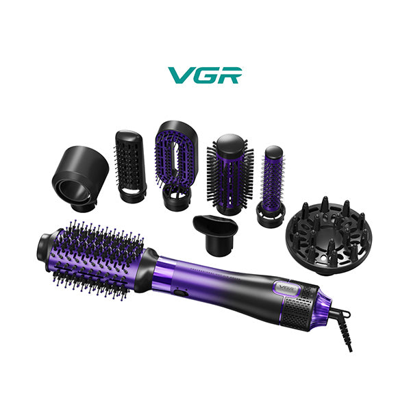 Vgr Personal Care VGR Professional 1000 - 1100W | 8 in 1 Hot Air Brush | Multiple Styling Heads, Semi-Circular Comb, Concentrator Nozzle, Diffuser, Annular Concentrated Nozzle | Suitable for All Hair Types - V-488