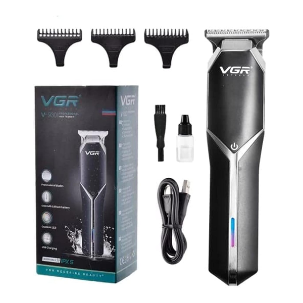 Vgr Personal Care VGR V-930 Professional Cordless Rechargeable Hair Trimmer with USB Charging Cable, Gradient LED Indicator, Professional blades, 1200mAh Battery, 3 Guide Combs for men Runtime: 180 minutes