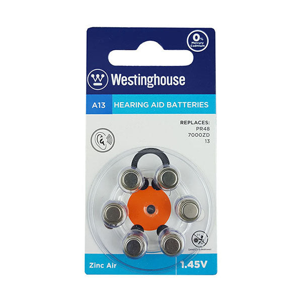 Westinghouse Electronics Accessories Silver / Brand New Westinghouse A13 Hearing Aid Battery 1.45 Volt Pack of 6