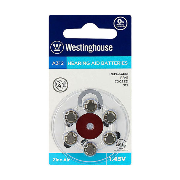 Westinghouse Electronics Accessories Silver / Brand New Westinghouse A312 Hearing Aid Battery 1.45 Volt Pack of 6