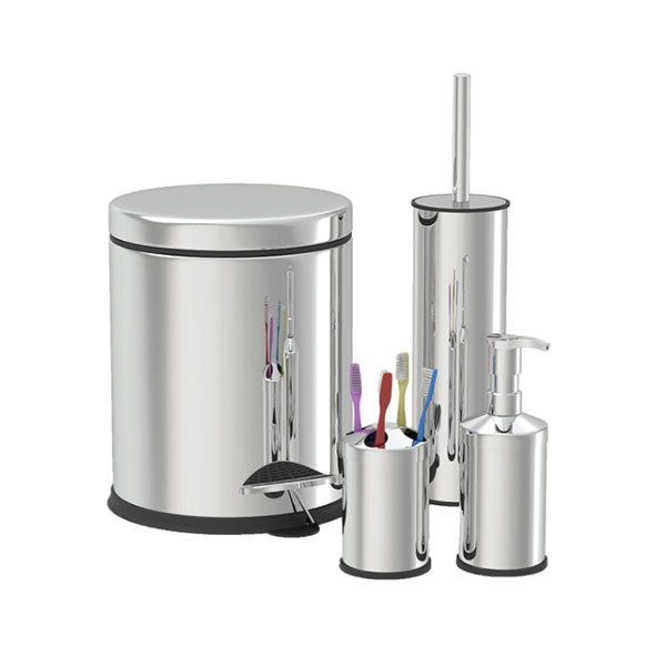 Zilan Bathroom Accessories Silver / Brand New Zilan Bathroom Set 4Pcs, 3L Pedal Bin-Smart Toilet Brush-Set Top Liquid Soap Tray And Toothbrush Holder - ZLN4605