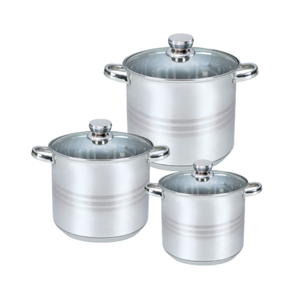 Zilan Kitchen & Dining Stainless Steel / Brand New Zilan, Stainless Steel 6Pcs Set 20+22+24Cm Glass Lid Induction - ZLN4045