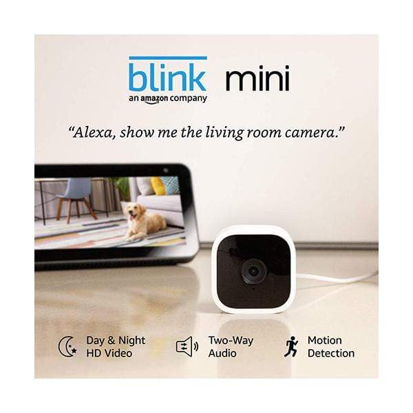 Amazon Security & Surveillance Systems White / Brand New / 1 Year Blink Mini – Compact indoor plug-in smart security camera, 1080 HD video, night vision, motion detection, two-way audio, Works with Alexa – 1 camera