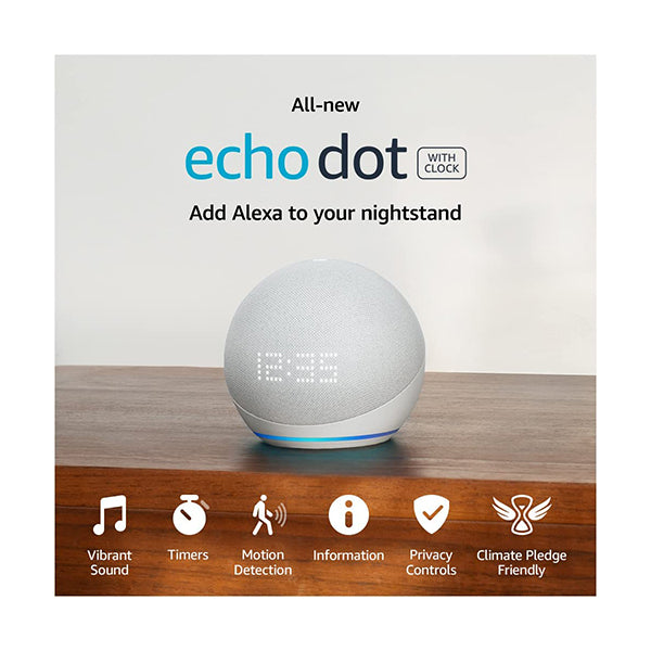 Amazon Smart Speakers Glacier White / Brand New / 1 Year All-New Echo Dot (5th Gen, 2022 release) with clock | Smart speaker with clock and Alexa