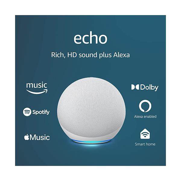 Amazon Smart Speakers Glacier White / Brand New / 1 Year Echo (4th Gen) | With premium sound, smart home hub, and Alexa