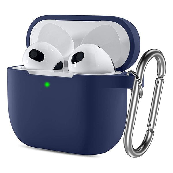 Apple Apple AirPods Accessories Navy Blue AirPods 3rd Gen Case Cover 2021, Soft Silicone Shock-Absorbing Protective Skin Compatible with Apple AirPods 3 Case with Keychain, Wireless Charging, Front LED Visible