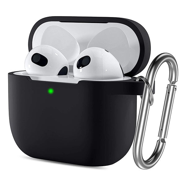 Apple Apple AirPods Accessories Black AirPods 3rd Gen Case Cover 2021, Soft Silicone Shock-Absorbing Protective Skin Compatible with Apple AirPods 3 Case with Keychain, Wireless Charging, Front LED Visible