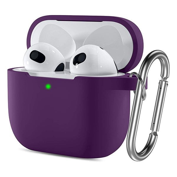 Apple Apple AirPods Accessories Purple AirPods 3rd Gen Case Cover 2021, Soft Silicone Shock-Absorbing Protective Skin Compatible with Apple AirPods 3 Case with Keychain, Wireless Charging, Front LED Visible