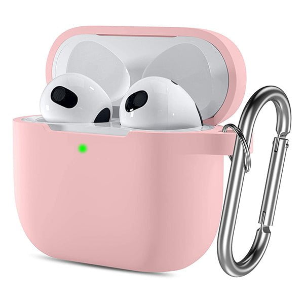 Apple Apple AirPods Accessories Pink AirPods 3rd Gen Case Cover 2021, Soft Silicone Shock-Absorbing Protective Skin Compatible with Apple AirPods 3 Case with Keychain, Wireless Charging, Front LED Visible