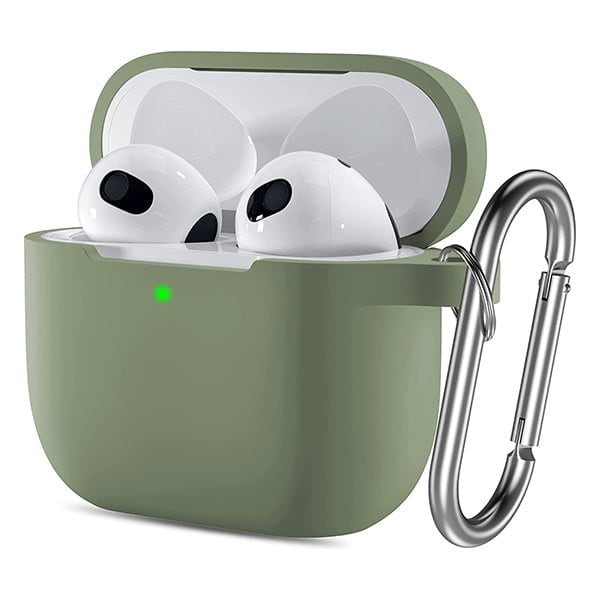 Apple Apple AirPods Accessories Olive Green AirPods 3rd Gen Case Cover 2021, Soft Silicone Shock-Absorbing Protective Skin Compatible with Apple AirPods 3 Case with Keychain, Wireless Charging, Front LED Visible
