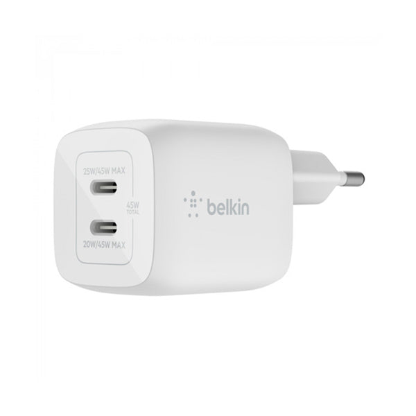Belkin Chargers & Power Adapters White / Brand New / 1 Year Belkin, WCH011VFWH Boost Charge Pro Dual USB-C GaN Wall Charger with PPS 45W