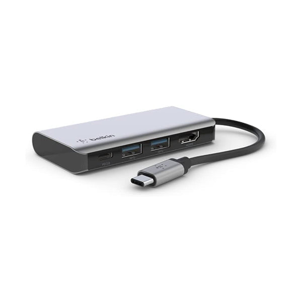 Belkin Hubs Grey / Brand New / 1 Year Belkin, AVC006BTSGY USB C Hub, 4-in-1 MultiPort Adapter Dock with 4K HDMI, USB-C 100W PD Pass-Through Charging, 2 x USB A Ports for MacBook Pro, Air, iPad Pro, XPS and More