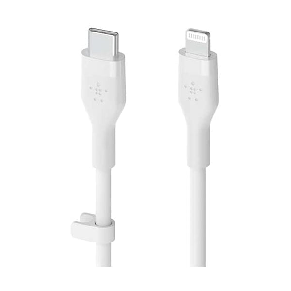 Belkin Mobiles & Tablets Cables & Connectors White / Brand New / 1 Year Belkin, CAA009bt1MWH BOOST CHARGE Flex USB-C to Lightning Silicone Cable, Compatible with iPhone 13 / 12 / SE / 11 / XR, Rapid Charging, Heavy Duty, MFi Certified, PD Compatible, 3.3 ft (1 m)