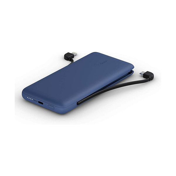 Belkin Power Banks Blue / Brand New / 1 Year Belkin, BPB006BTBLU BOOSTCHARGE Plus 10K Portable Charger Power Bank (10,000 mAh with Integrated Lightning (MFI) and Integrated USB-C Cables and Additional USB-C Charging Port)