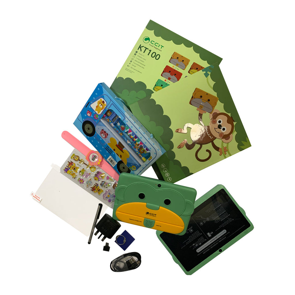 CCIT Tablets & iPads Green / Brand New Holiday Kids Tablet, 7" 4GB/64GB + Free Kids Stationary Set + Kids Watch + Stickers + Stylus Pen + Holder
