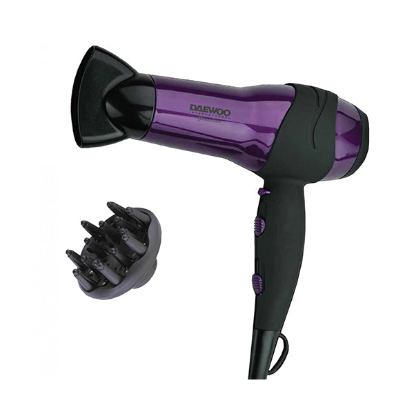 Daewoo Personal Care Purple / Brand New / 1 Year Daewoo Hair Dryer 2200 Watt with Concentrator and Diffuser - DHD7025