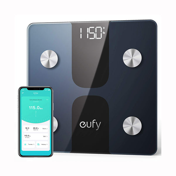 Eufy Smart Scales Black / Brand New Eufy by Anker, Smart Scale C1 with Bluetooth, Body Fat Scale, Wireless Digital Bathroom Scale, 12 Measurements, Weight/Body Fat/BMI, Fitness Body Composition Analysis, lbs/kg.
