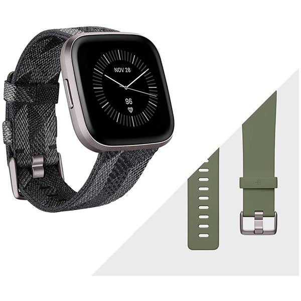 Fitbit Smartwatch, Smart Band & Activity Trackers Smoke Woven/Mist Grey / Brand New / 1 Year Fitbit Versa 2 Special Edition Health and Fitness Smart Watch with Heart Rate, Music, Alexa Built-In, Sleep and Swim Tracking, One Size (S and L Bands Included), 2.3