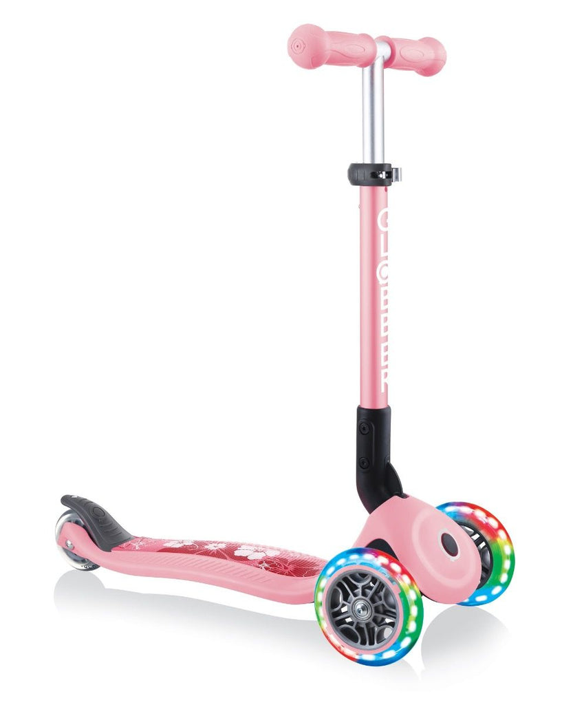 Globber Bikes, Ride-ons & Accessories Pastel Pink / Brand New Globber, Junior Foldable Height-Adjustable, Fantasy Lights, 3 Wheel Scooter for Toddlers, Led Wheels, Flowers