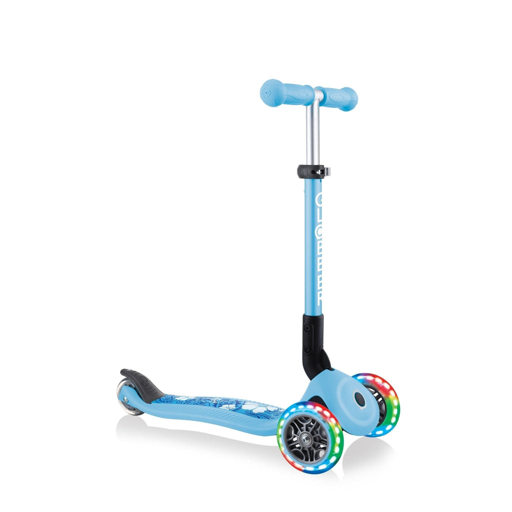 Globber Bikes, Ride-ons & Accessories Pastel Blue / Brand New Globber, Junior Foldable Height-Adjustable, Fantasy Lights, 3 Wheel Scooter for Toddlers, Led Wheels, Flowers