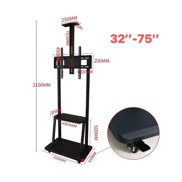Hay-Tech Brackets & Stands Black / Brand New / 1 Year Hay-tech, TVC4 TV Mobile Cart Floor Stand For 32″-75″