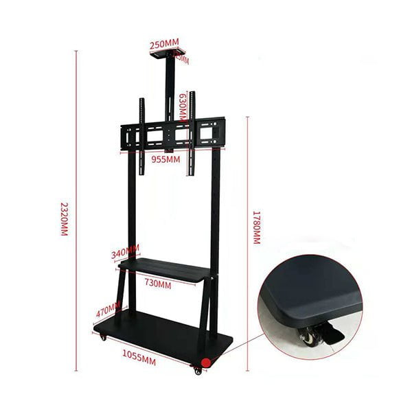 Hay-Tech Brackets & Stands Black / Brand New / 1 Year Hay-tech, TVC5 TV Mobile Cart Floor Stand For 40″-100″