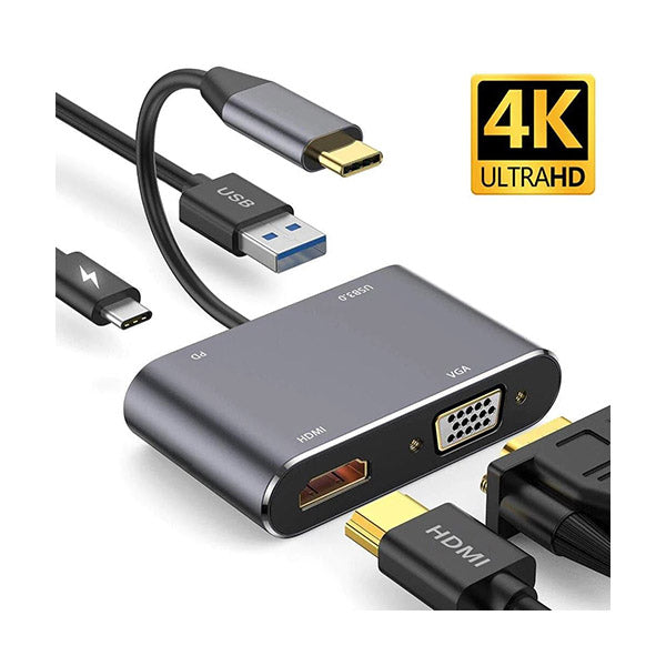 Hay-Tech Grey / Brand New Hay-tech USB-C To HDMI/VGA Adapter 4 in 1