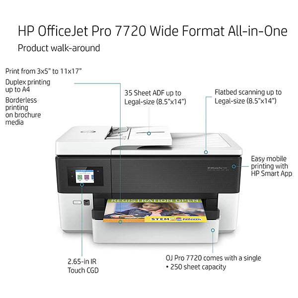 HP OfficeJet Pro 7720 All in One Wide Format Printer with Wireless Printing