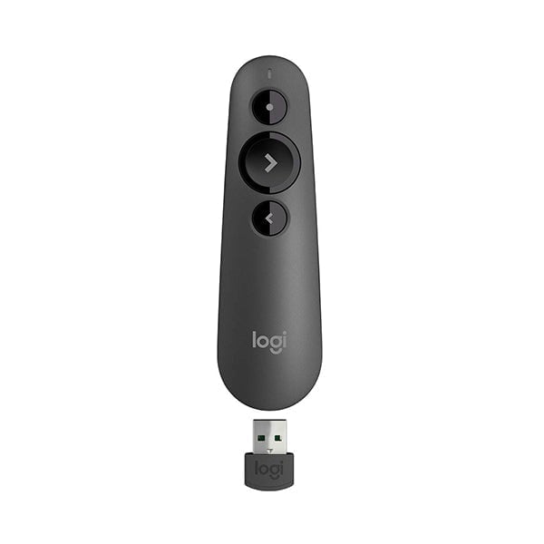 Logitech Video Conferencing Devices Graphite / Brand New / 1 Year Logitech R500 Laser Presentation Remote Clicker with Dual Connectivity Bluetooth or USB for Power point, Keynote, Google Slides, Wireless Presenter