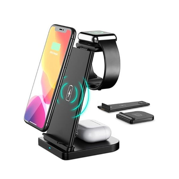 Marquee Innovations Chargers & Power Adapters Black / Brand New / 1 Year Marquee Innovations 3-in-1 Fast Wireless Charging Stand for Phones, Apple Watch & AirPods