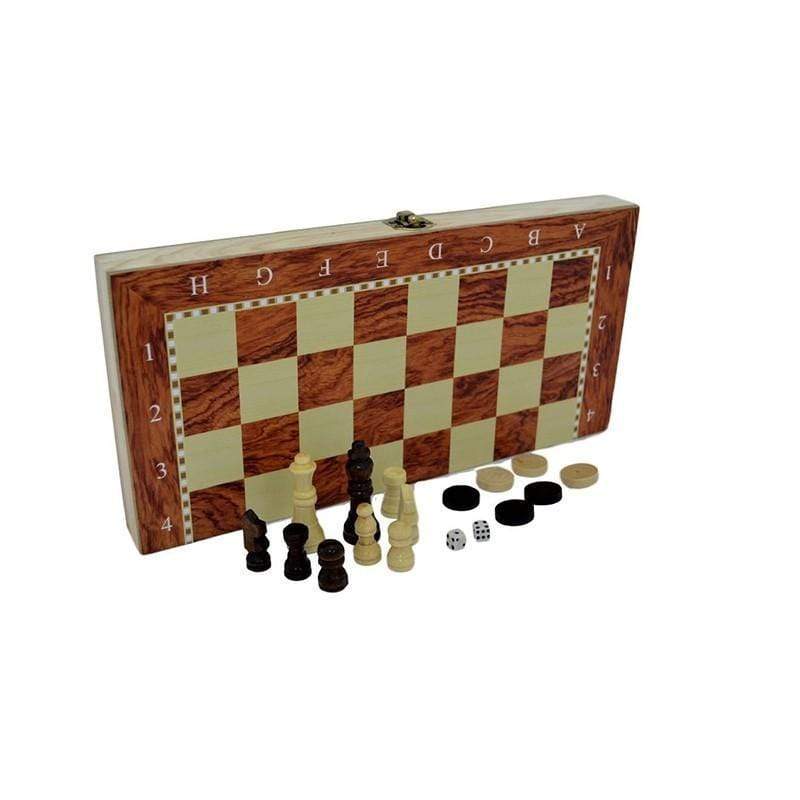 Wooden Folding Chess, Checkers & Backgammon Board (S)
