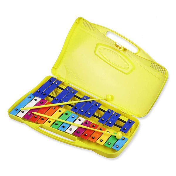 Mobileleb Percussion Instruments Yellow / Brand New / 1 Year Glockenspiel with 25-Note Steel Bars with Consistent Tuning Chromatic Scale with Sharps and Flats 2 Plastic Mallets Durable Molded Case