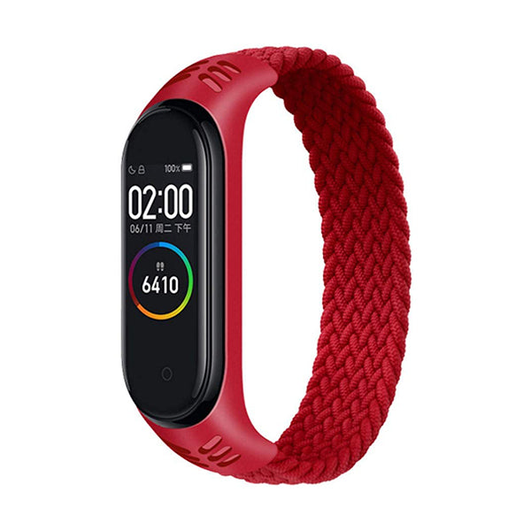 Mobileleb Smartwatch & Smart Band Accessories Red Bracelet For Xiaomi Mi Band 6, Band 5 and 4 Braided Solo Loop Strap, Nylon Stretchy Sport Replacement Wristband, 160mm