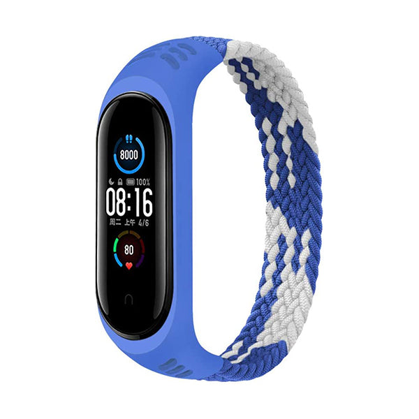 Mobileleb Smartwatch & Smart Band Accessories Blue White Bracelet For Xiaomi Mi Band 6, Band 5 and 4 Braided Solo Loop Strap, Nylon Stretchy Sport Replacement Wristband, 160mm