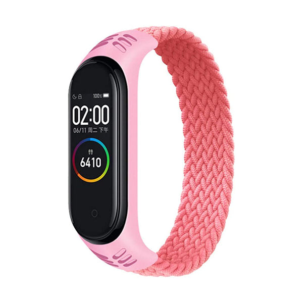 Mobileleb Smartwatch & Smart Band Accessories Pink Bracelet For Xiaomi Mi Band 6, Band 5 and 4 Braided Solo Loop Strap, Nylon Stretchy Sport Replacement Wristband, 160mm