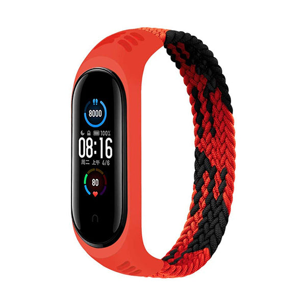 Mobileleb Smartwatch & Smart Band Accessories Red Black Bracelet For Xiaomi Mi Band 6, Band 5 and 4 Braided Solo Loop Strap, Nylon Stretchy Sport Replacement Wristband, 160mm